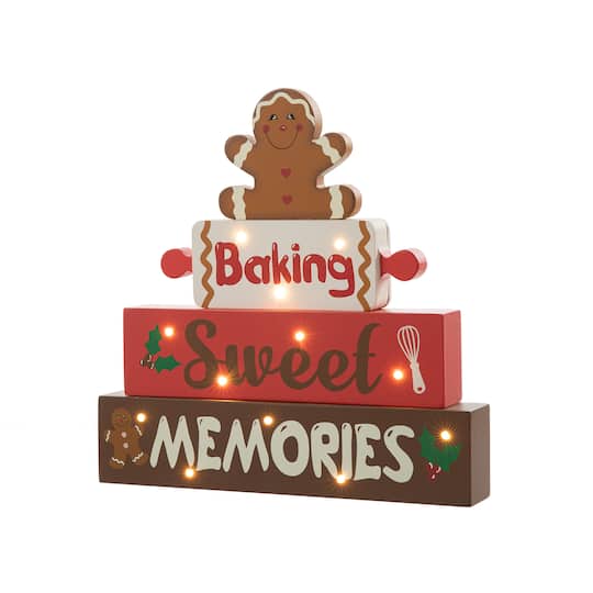 Glitzhome® 12" Lighted Wooden Christmas Gingerbread Man Block Table Décor | 12" x 1.75" x 12" | Michaels®